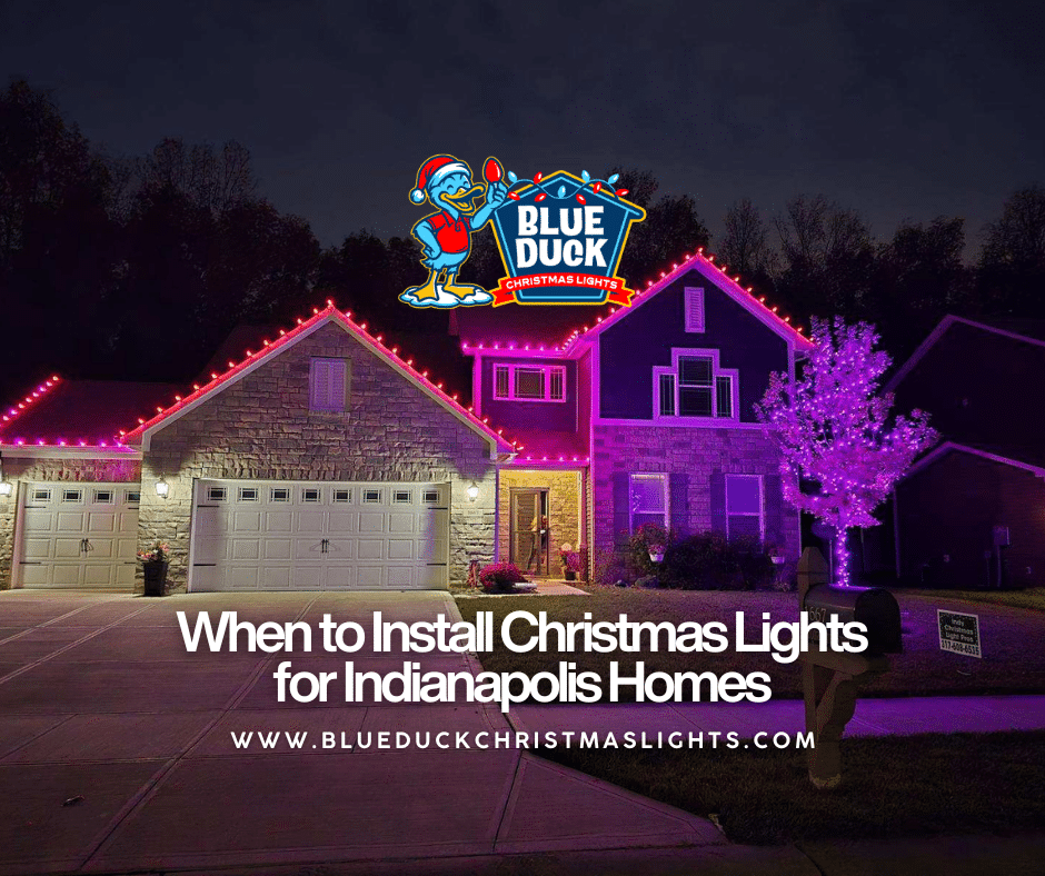 A beautifully lit Indianapolis home with Christmas lights glowing in November installed by Blue Duck Christmas lights, perfectly timed for families wondering when to install Christmas lights for maximum holiday enjoyment.